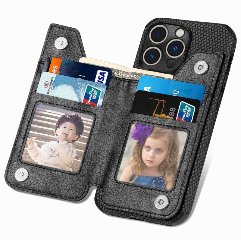 Kuori iPhone 14 Pro Lompakkokotelo Carbon Fiber Lompakko Ja Teline