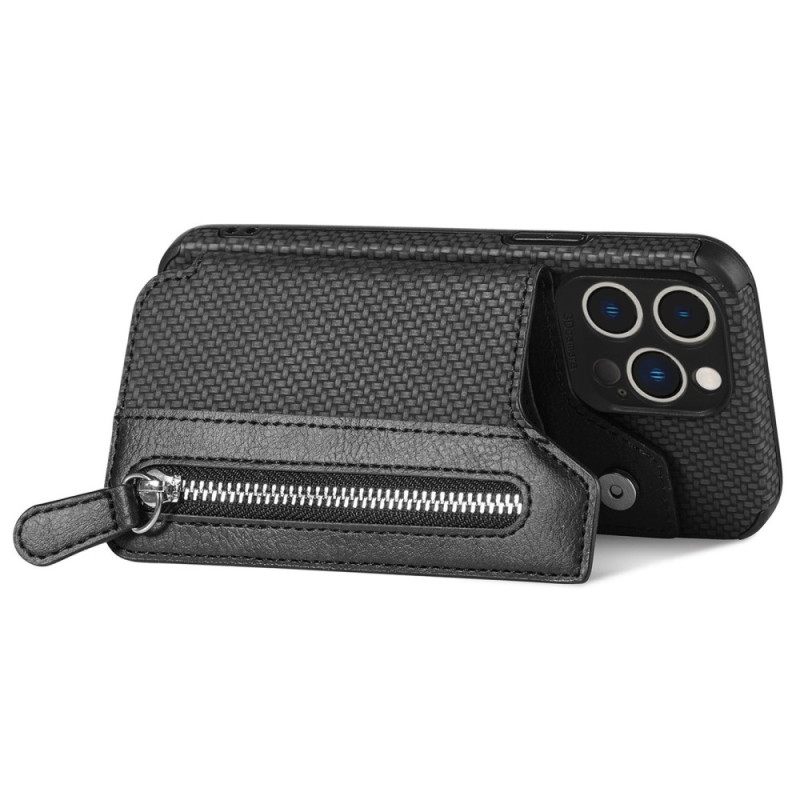 Kuori iPhone 14 Pro Lompakkokotelo Carbon Fiber Lompakko Ja Teline