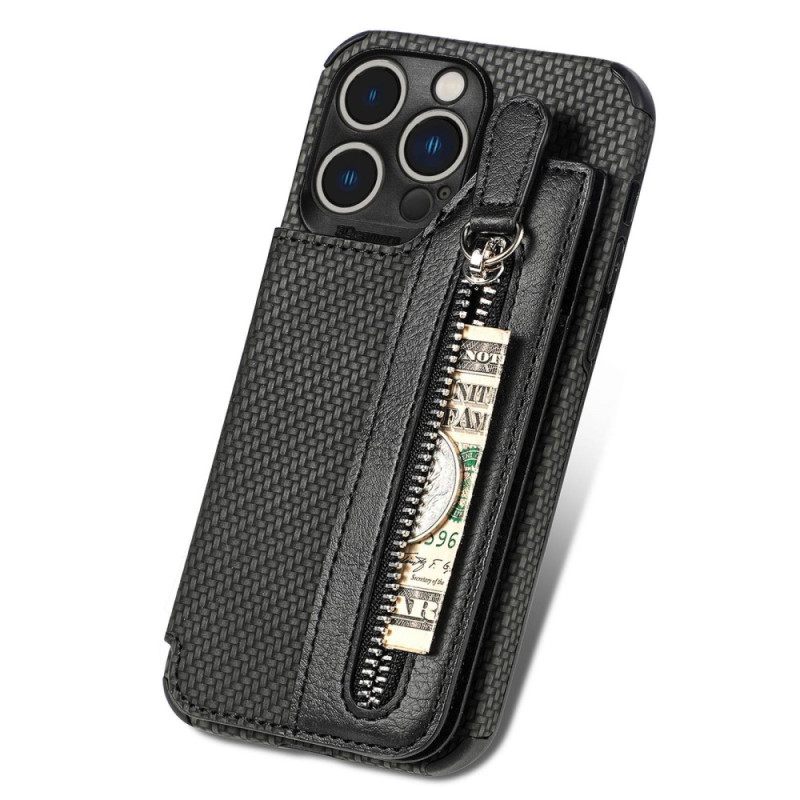 Kuori iPhone 14 Pro Lompakkokotelo Carbon Fiber Lompakko Ja Teline