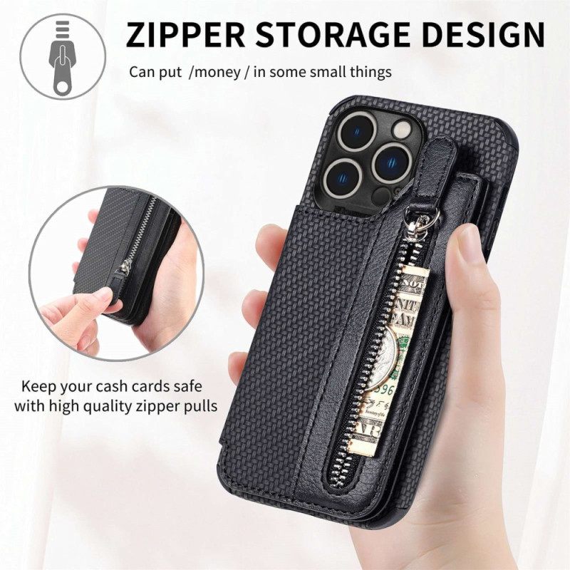 Kuori iPhone 14 Pro Lompakkokotelo Carbon Fiber Lompakko Ja Teline