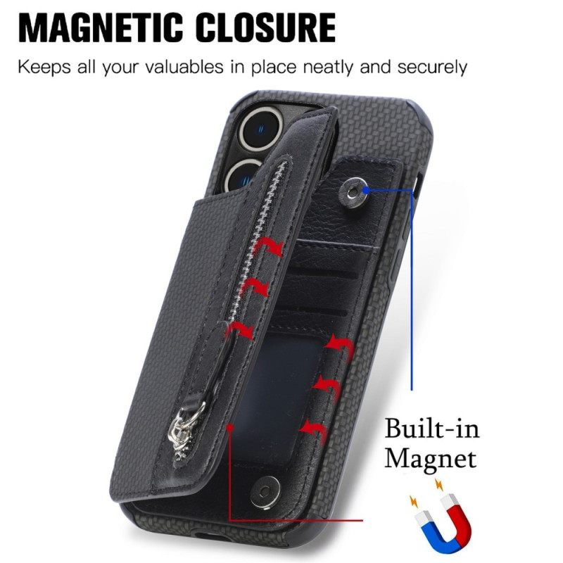 Kuori iPhone 14 Pro Lompakkokotelo Carbon Fiber Lompakko Ja Teline