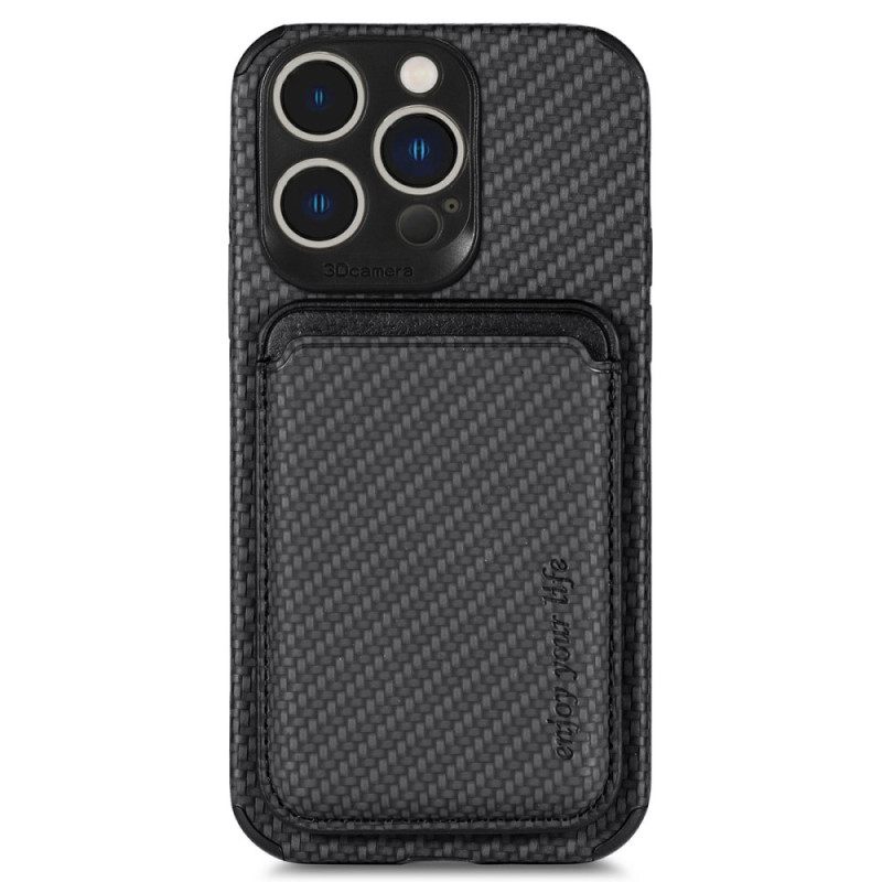 Kuori iPhone 14 Pro Lompakkokuori Carbon Fiber Ja Magneettinen Lompakko