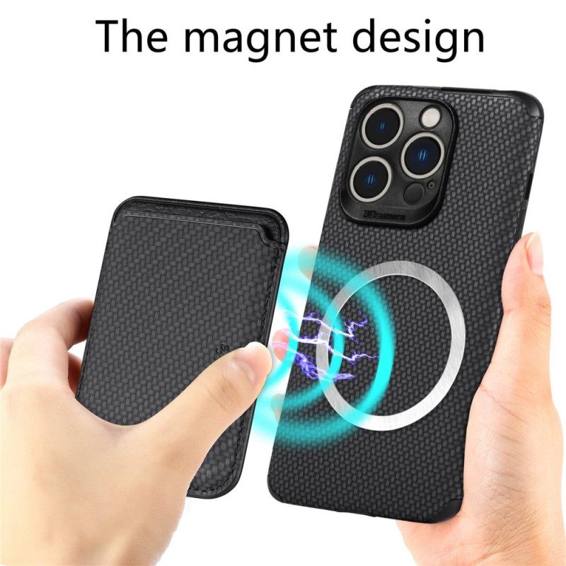 Kuori iPhone 14 Pro Lompakkokuori Carbon Fiber Ja Magneettinen Lompakko