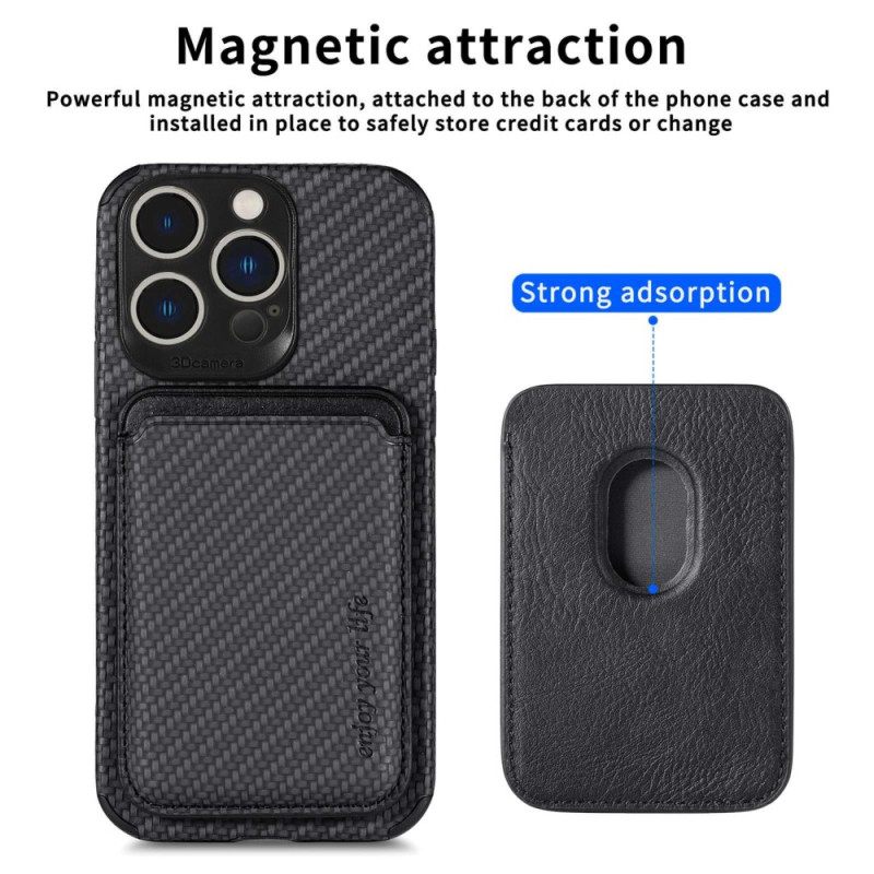 Kuori iPhone 14 Pro Lompakkokuori Carbon Fiber Ja Magneettinen Lompakko