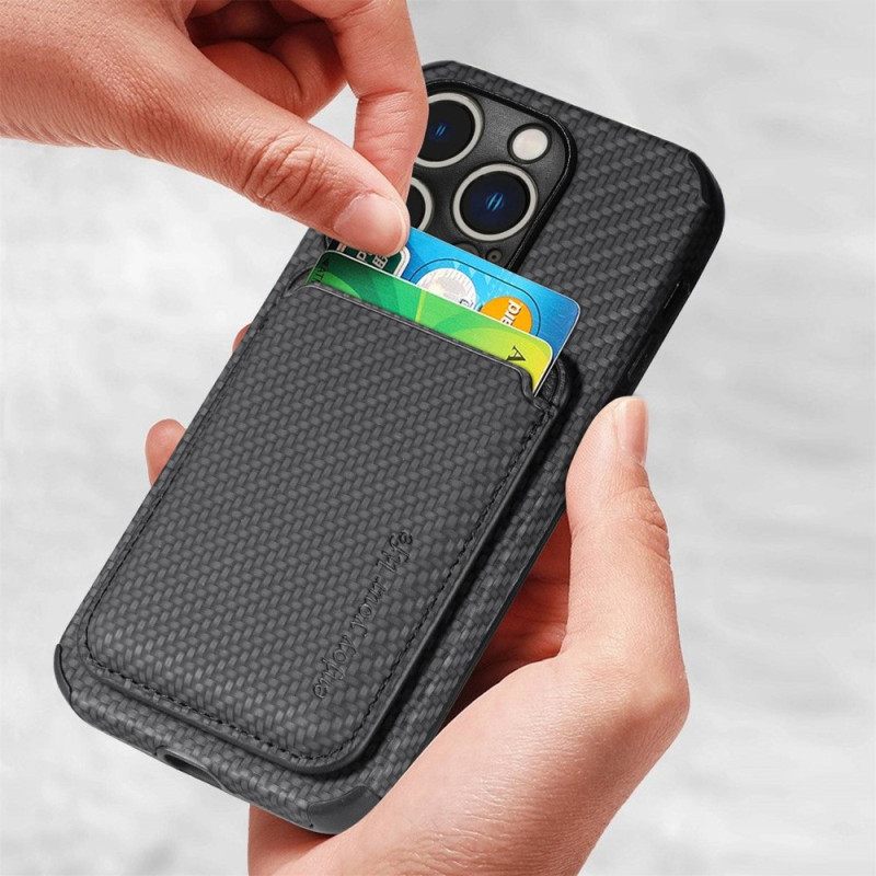 Kuori iPhone 14 Pro Lompakkokuori Carbon Fiber Ja Magneettinen Lompakko
