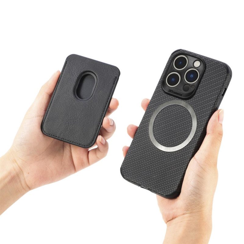 Kuori iPhone 14 Pro Lompakkokuori Carbon Fiber Ja Magneettinen Lompakko