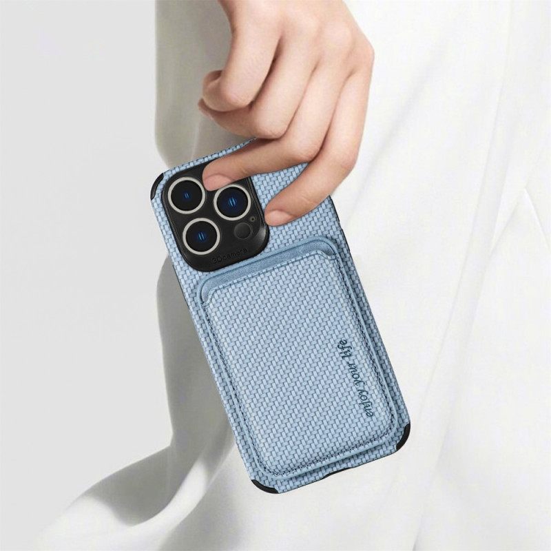 Kuori iPhone 14 Pro Lompakkokuori Carbon Fiber Ja Magneettinen Lompakko