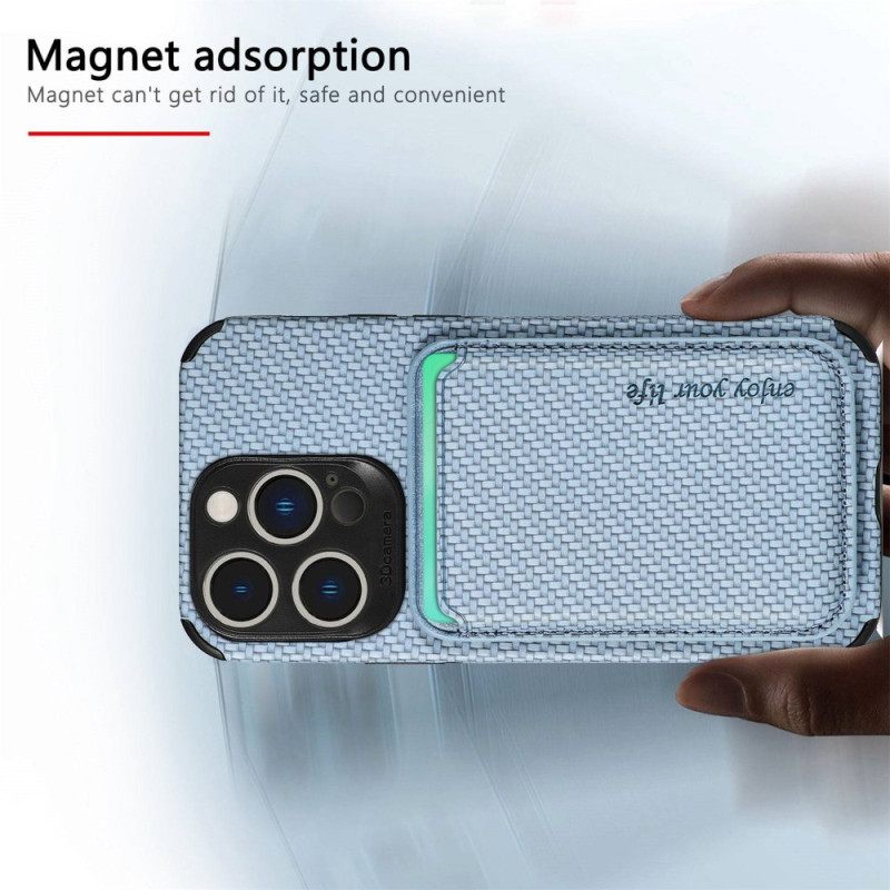 Kuori iPhone 14 Pro Lompakkokuori Carbon Fiber Ja Magneettinen Lompakko