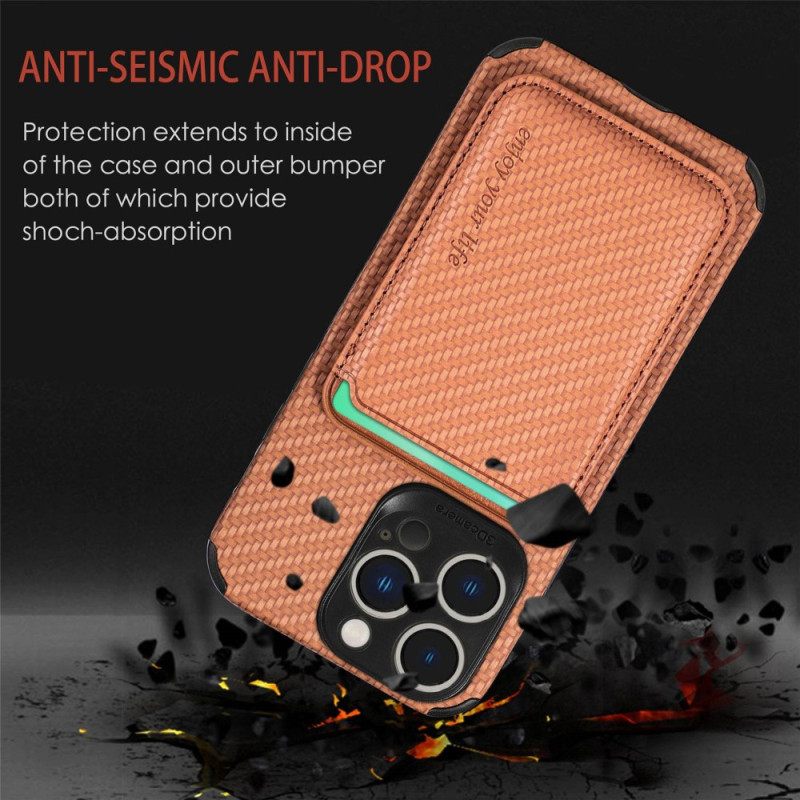 Kuori iPhone 14 Pro Lompakkokuori Carbon Fiber Ja Magneettinen Lompakko