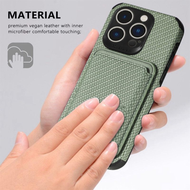Kuori iPhone 14 Pro Lompakkokuori Carbon Fiber Ja Magneettinen Lompakko