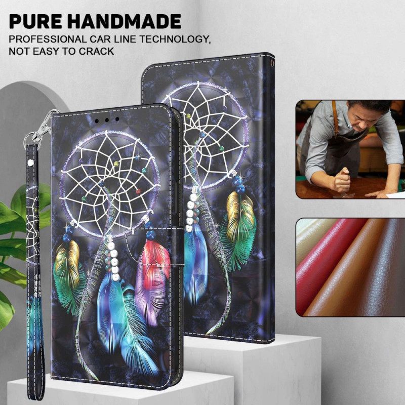 Nahkakotelo iPhone 14 Pro Suojaketju Kuori Dream Catcher Hihnalla