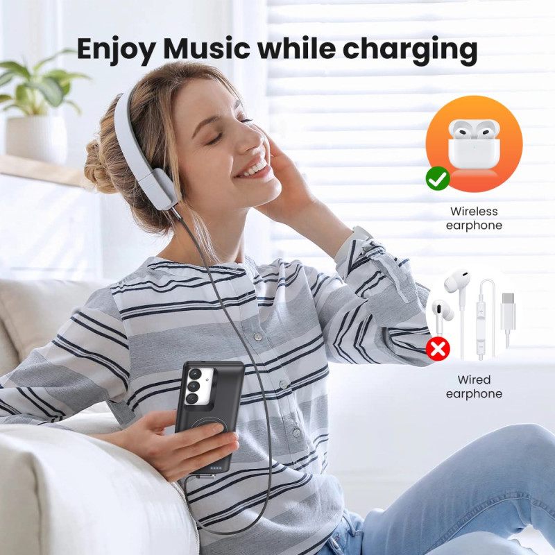 10000mah Ulkoinen Akkukotelo Samsung Galaxy S25 / S24 Magneettikiinnityksellä