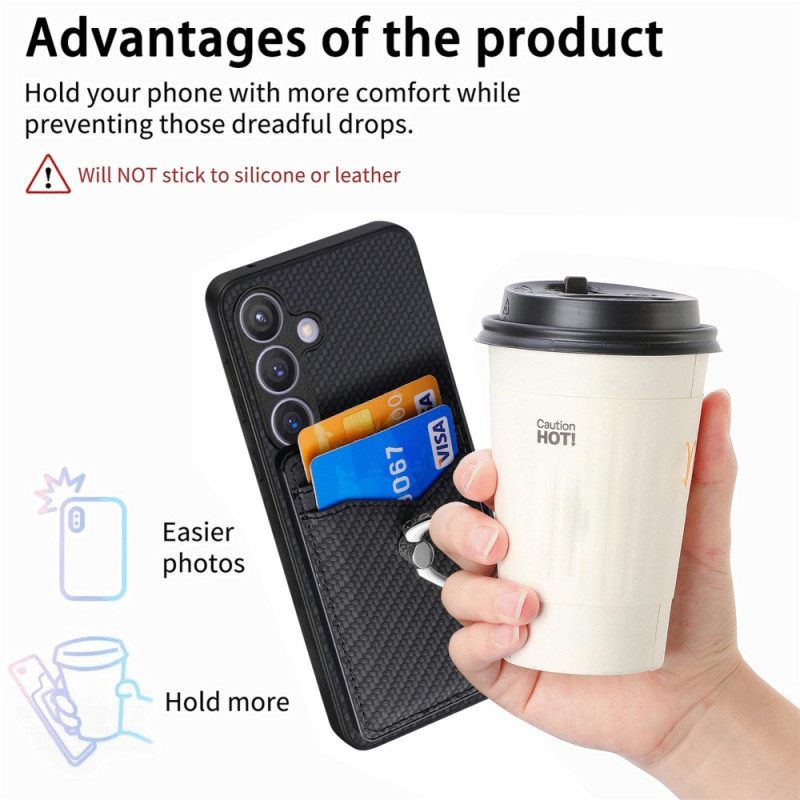 Kuori Samsung Galaxy S25 5g Hiilikuituinen Korttikotelo Ja Rengasteline