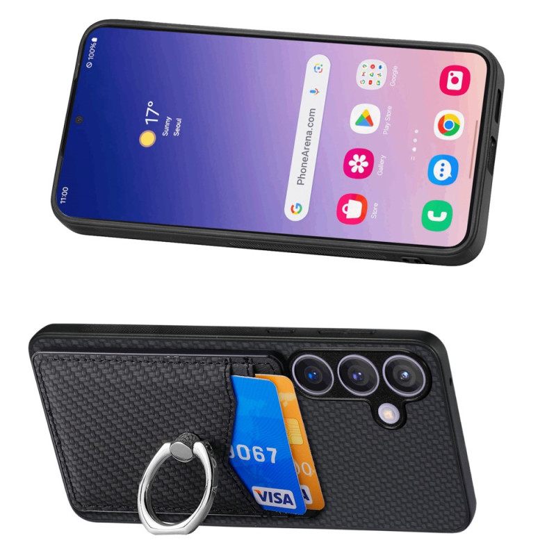 Kuori Samsung Galaxy S25 5g Hiilikuituinen Korttikotelo Ja Rengasteline