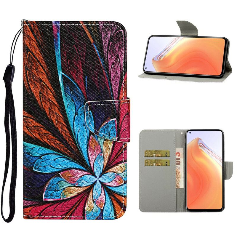 Flip Case Xiaomi Mi 10T / 10T Pro Värilliset Lehdet Kaulanauhalla