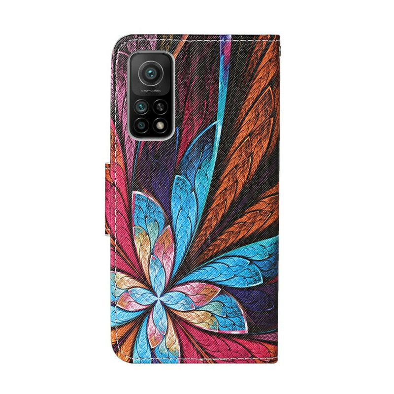 Flip Case Xiaomi Mi 10T / 10T Pro Värilliset Lehdet Kaulanauhalla
