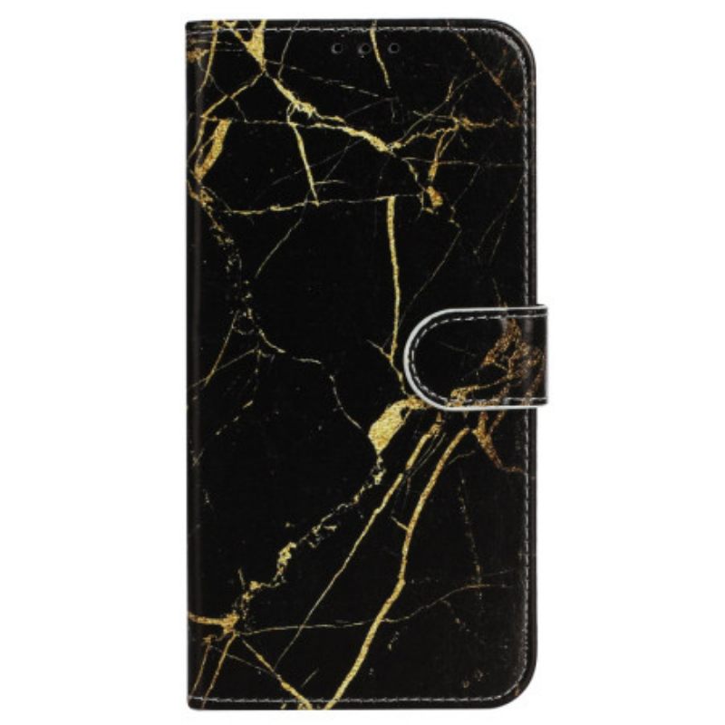 Nahkakotelo iPhone 16 Plus Musta Kultainen Marmori