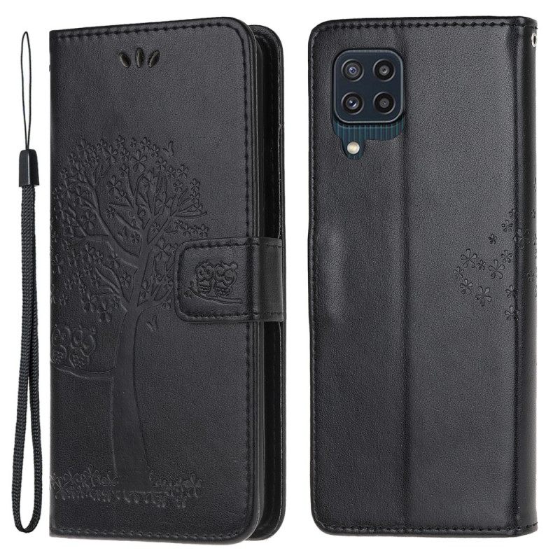 Kotelot Samsung Galaxy M32 Suojaketju Kuori Tree Ja Pöllöt Hihnalla