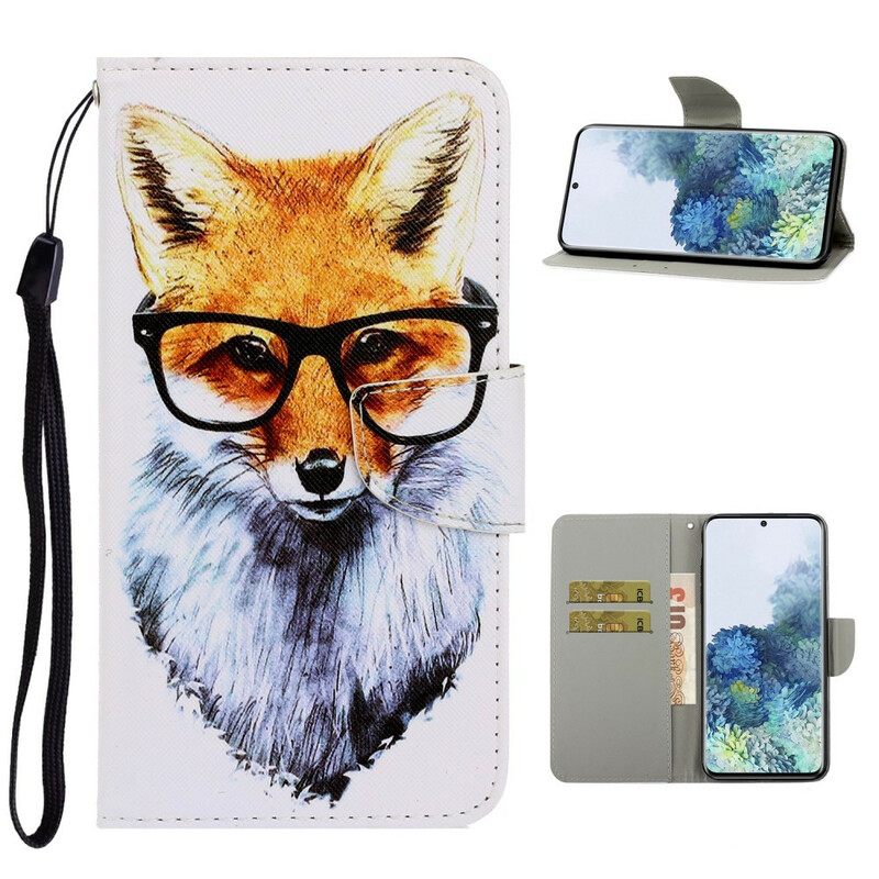 Flip Case Samsung Galaxy S21 Plus 5G Suojaketju Kuori Brainy Fox Hihnassa