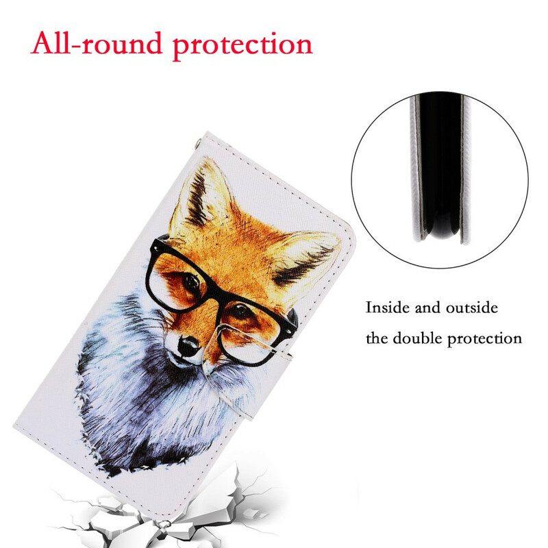Flip Case Samsung Galaxy S21 Plus 5G Suojaketju Kuori Brainy Fox Hihnassa