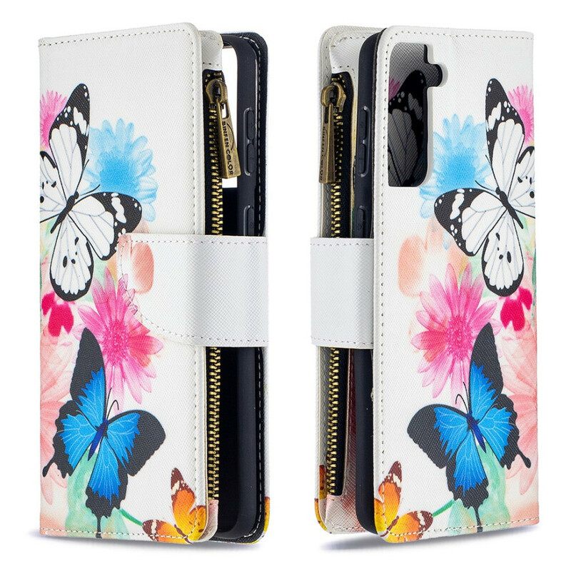 Kotelot Samsung Galaxy S21 Plus 5G Butterflies Vetoketjullinen Tasku