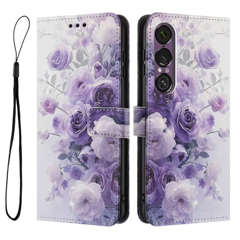 Nahkakotelo Sony Xperia 1 Vii Violetit Ruusut