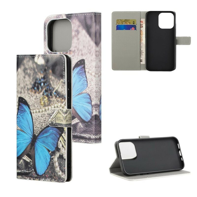 Flip Case iPhone 13 Pro Blue Butterfly