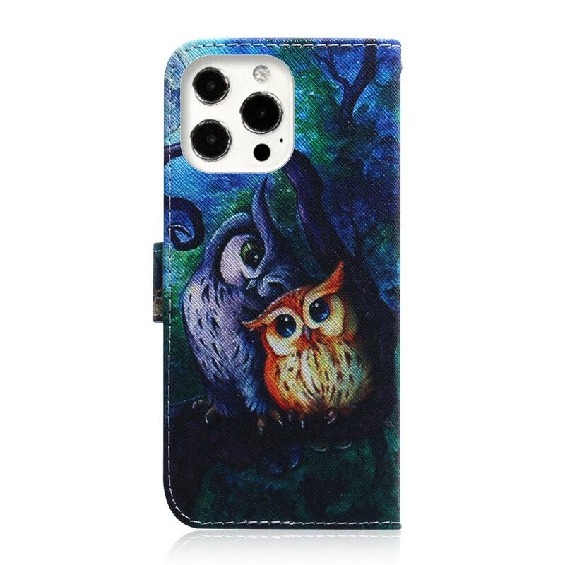 Flip Case iPhone 13 Pro Pöllöjen Maalaus