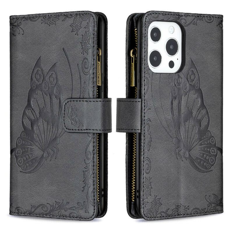 Kotelot iPhone 13 Pro Butterfly Baroque Vetoketjullinen Tasku