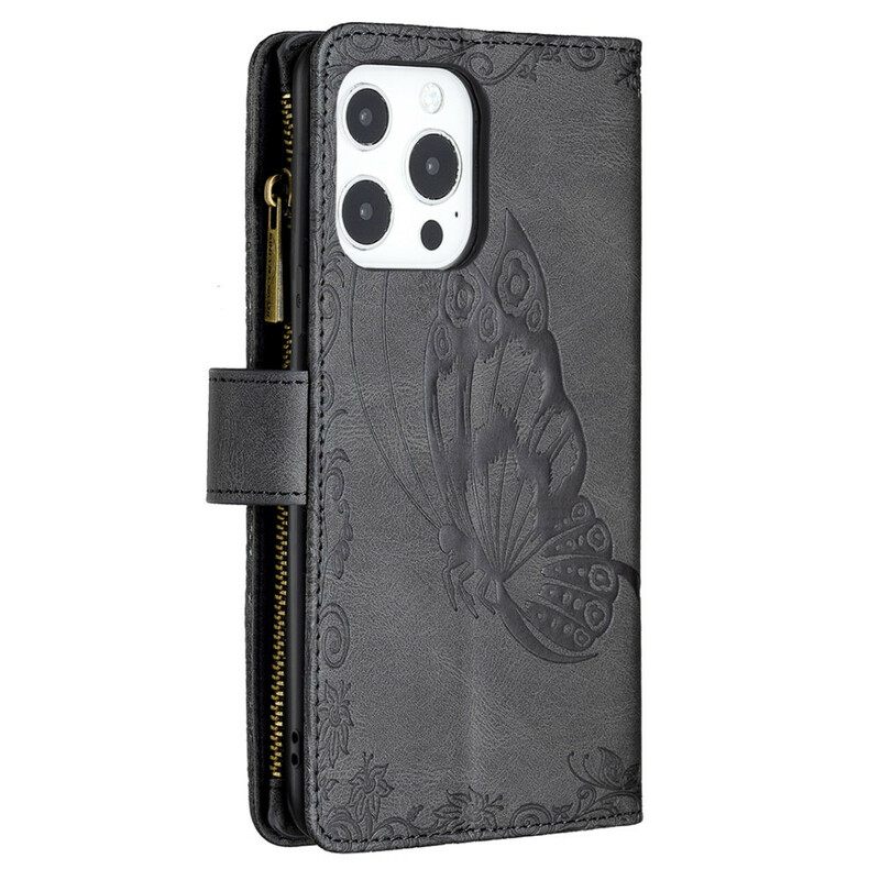 Kotelot iPhone 13 Pro Butterfly Baroque Vetoketjullinen Tasku