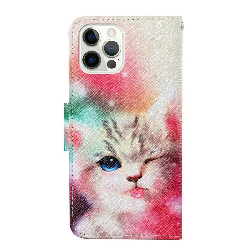 Kotelot iPhone 13 Pro Cat Stories With Lanyard