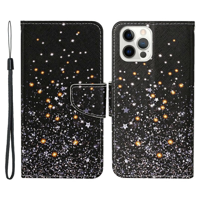 Kotelot iPhone 13 Pro Stars And Sequins With Lanyard