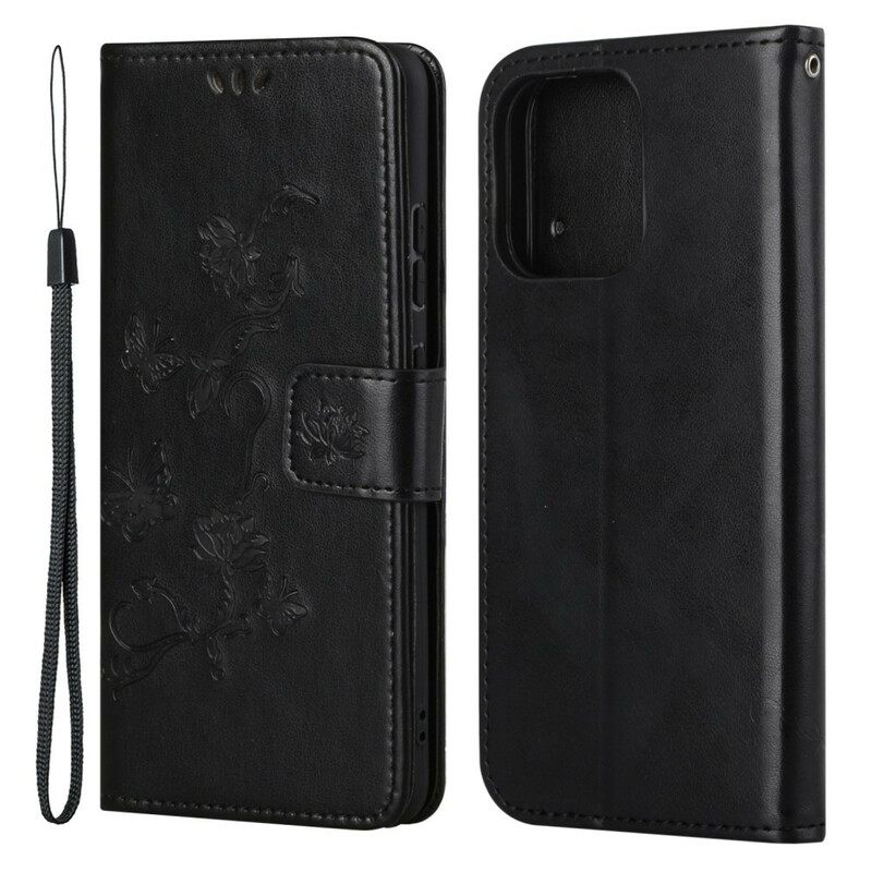 Kotelot iPhone 13 Pro Suojaketju Kuori Butterflies And Flowers Strap