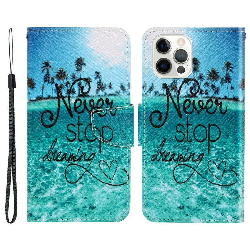 Kotelot iPhone 13 Pro Suojaketju Kuori Never Stop Dreaming Navy Strappy