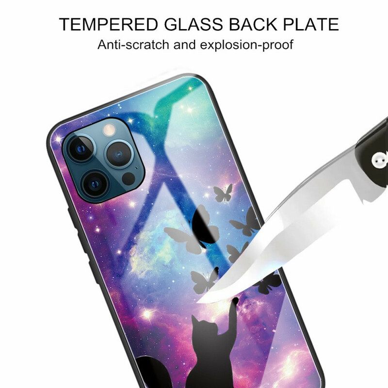 Kuori iPhone 13 Pro Karkaistu Lasikissa Ja Perhosia Avaruudessa
