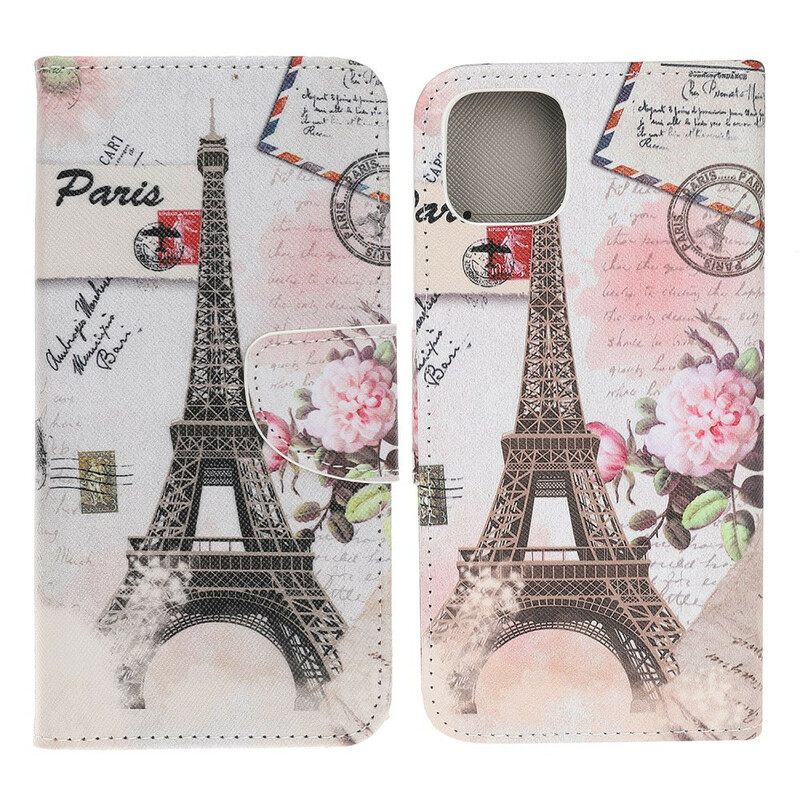 Nahkakotelo iPhone 13 Pro Retro Eiffel-torni