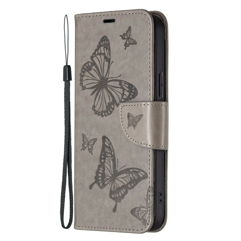 Nahkakotelo iPhone 13 Pro Suojaketju Kuori Butterflies Painettu Hihna