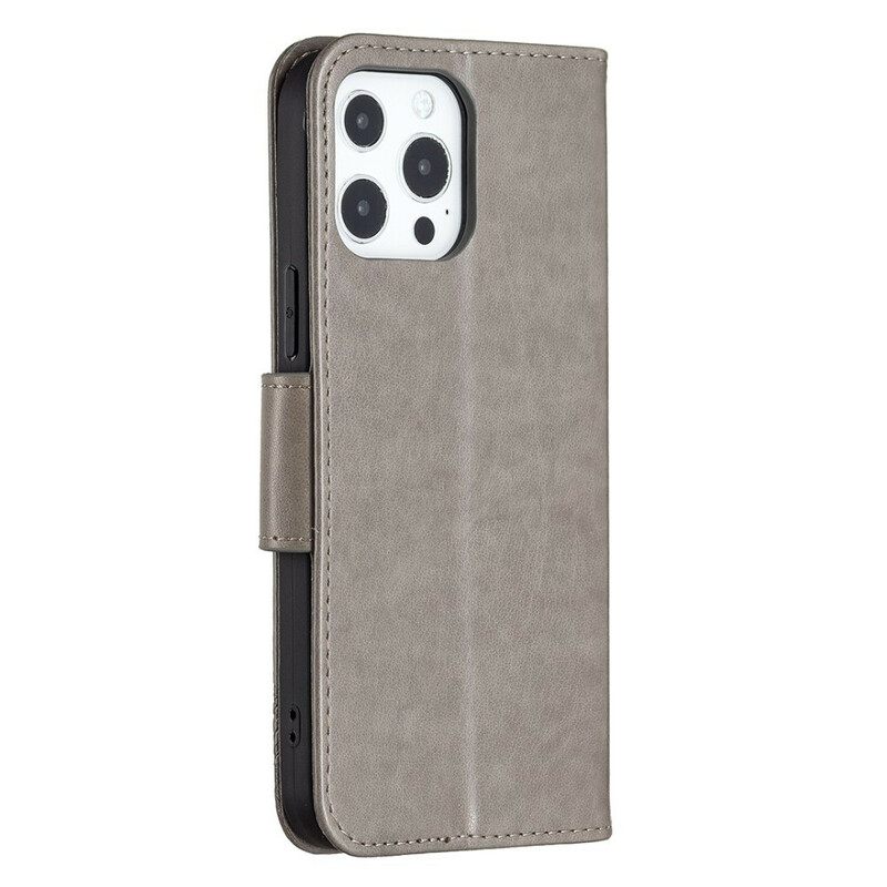 Nahkakotelo iPhone 13 Pro Suojaketju Kuori Butterflies Painettu Hihna