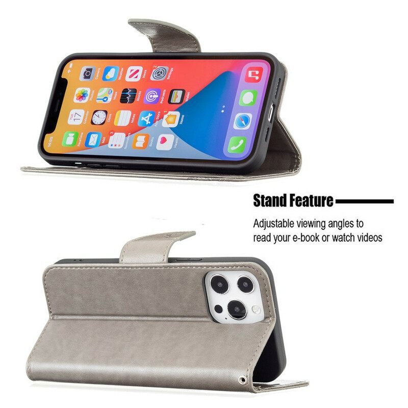 Nahkakotelo iPhone 13 Pro Suojaketju Kuori Butterflies Painettu Hihna