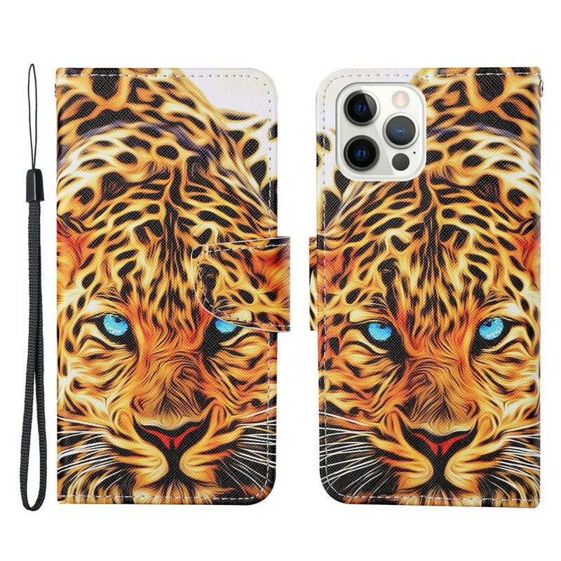 Nahkakotelo iPhone 13 Pro Tiger Kaulanauhalla