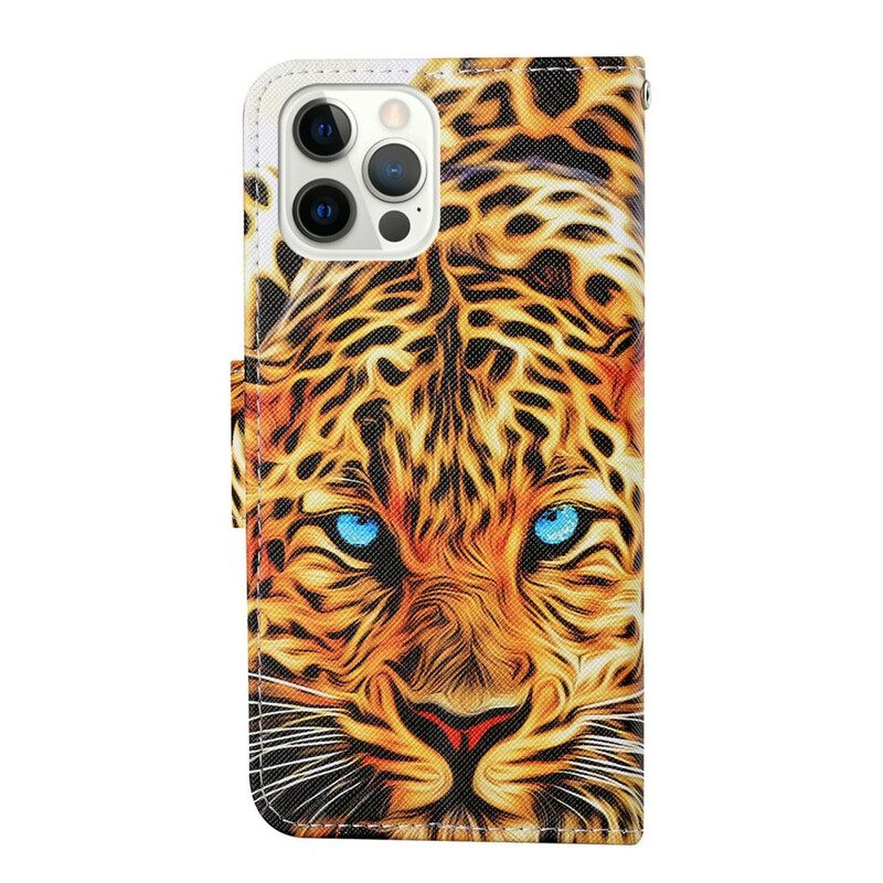 Nahkakotelo iPhone 13 Pro Tiger Kaulanauhalla