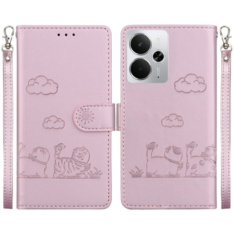 Kotelot Realme 14 5g Rfid-kissakuvioinen Hihna