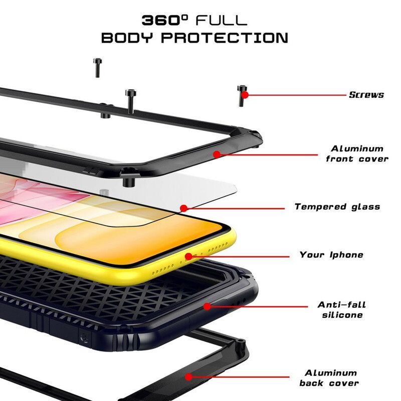 Kuori iPhone 11 Vedenpitävä Karkaistu Lasi Ja Metalli
