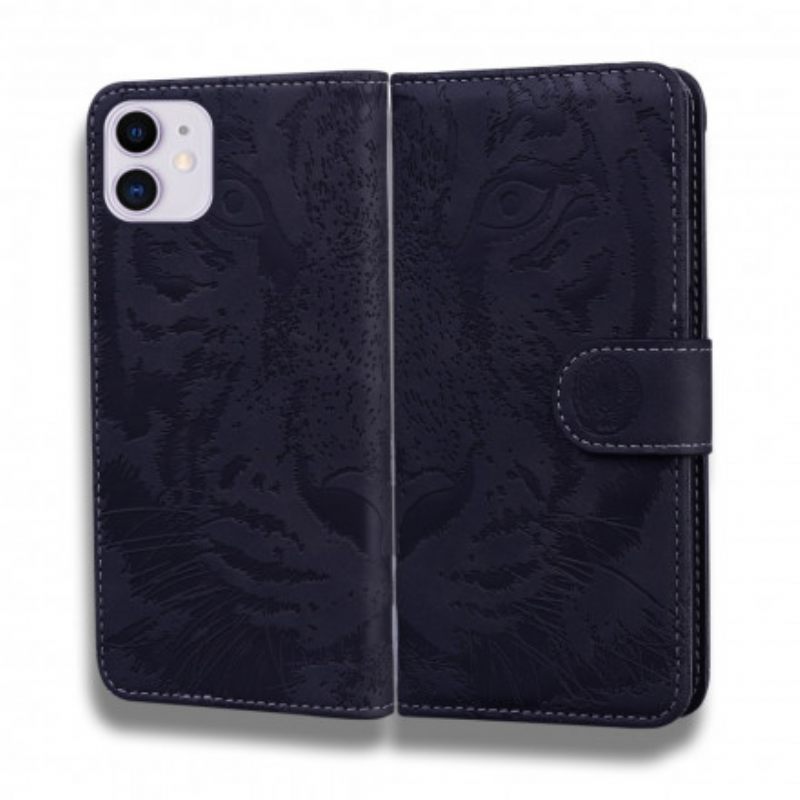 Nahkakotelo iPhone 11 Tiger Face Print