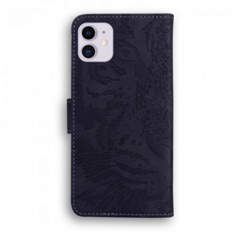Nahkakotelo iPhone 11 Tiger Face Print