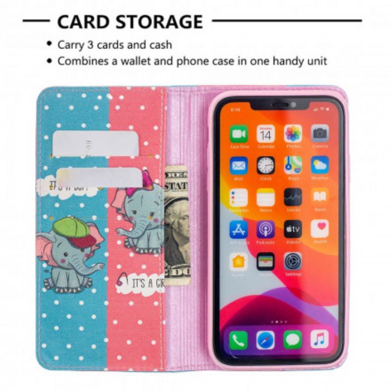 Puhelinkuoret iPhone 11 Kotelot Flip Baby Elephants