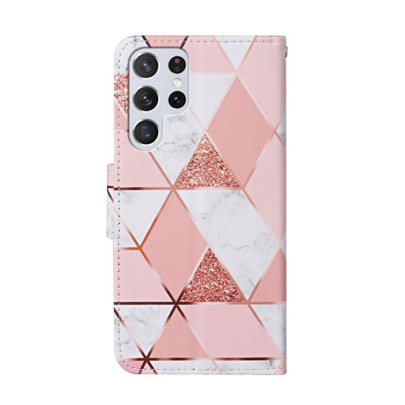 Kotelot Samsung Galaxy S22 Ultra 5G Marble Ja Paljetteja Kaulanauhalla
