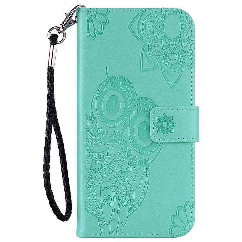 Kotelot Samsung Galaxy S22 Ultra 5G Owl Mandala Ja Lanyard