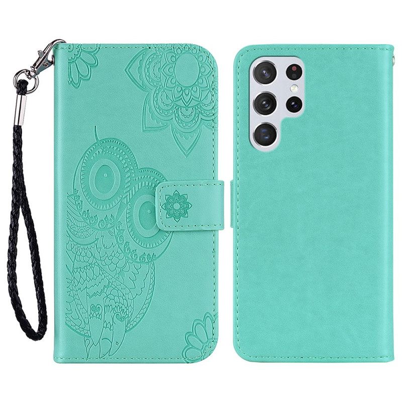 Kotelot Samsung Galaxy S22 Ultra 5G Owl Mandala Ja Lanyard