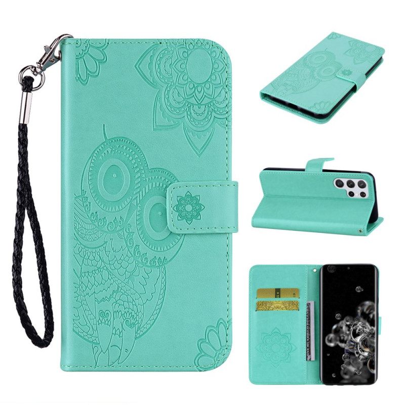 Kotelot Samsung Galaxy S22 Ultra 5G Owl Mandala Ja Lanyard